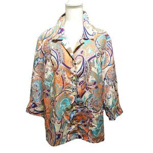 Blair Multicolored Paisley Print Button Down 3/4 Sleeve Top Sz Large